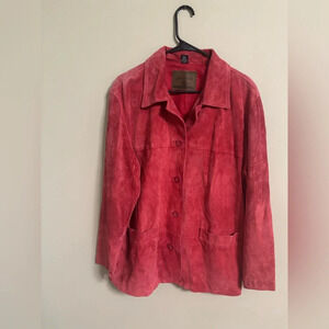 Vintage St John’s Bay Suede Red Coat Blazer Jacket Size Petite Large Leather